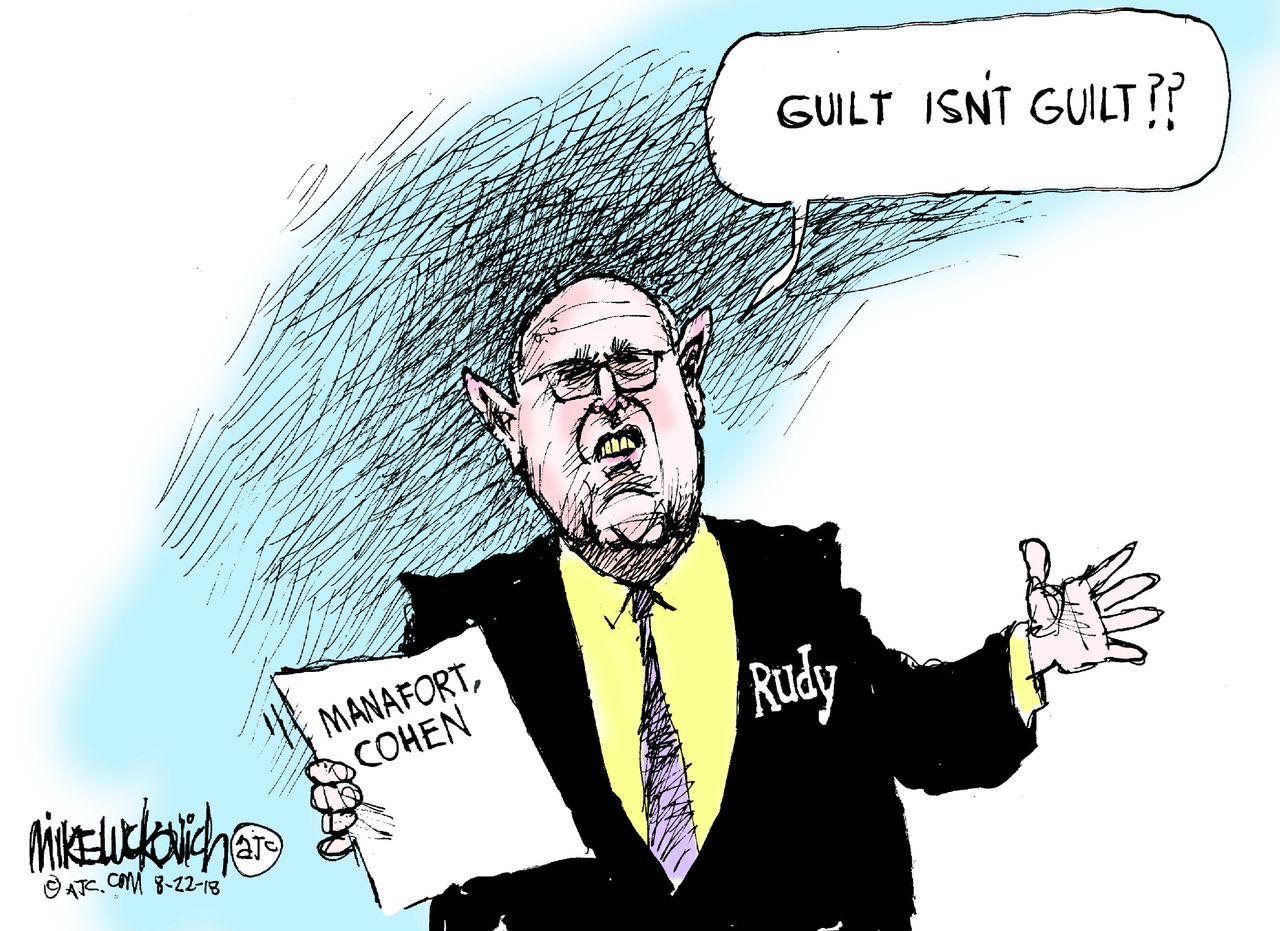 Political cartoon U.S. Rudy Giuliani truth isn&amp;#039;t truth Paul Manafort Michael Cohen guilty Trump