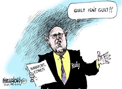 Political cartoon U.S. Rudy Giuliani truth isn't truth Paul Manafort Michael Cohen guilty Trump