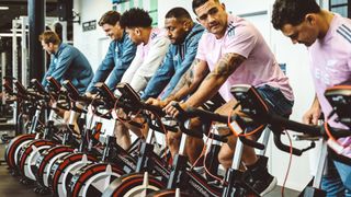 All Black players working out on Wattbikes