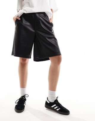 Asos Design Faux Leather Shorts in Black