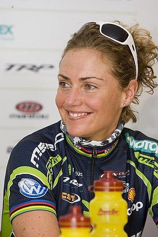 Gunn-Rita Dahle Flesjå smiles at the team's press conference.