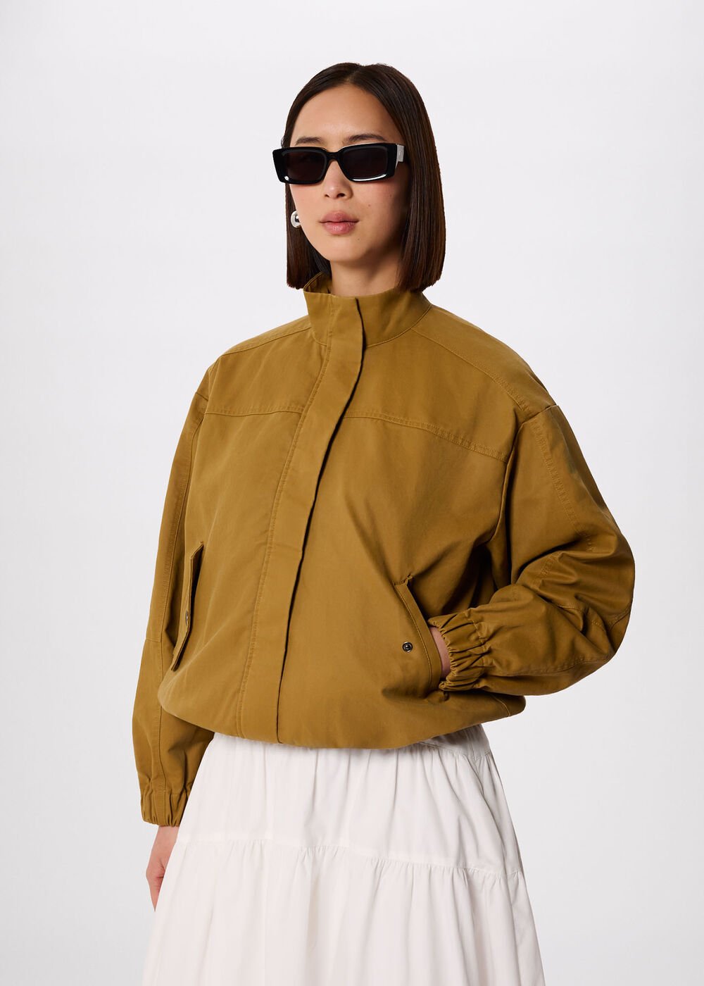 Neutral Wax Coated Bomber Jacket