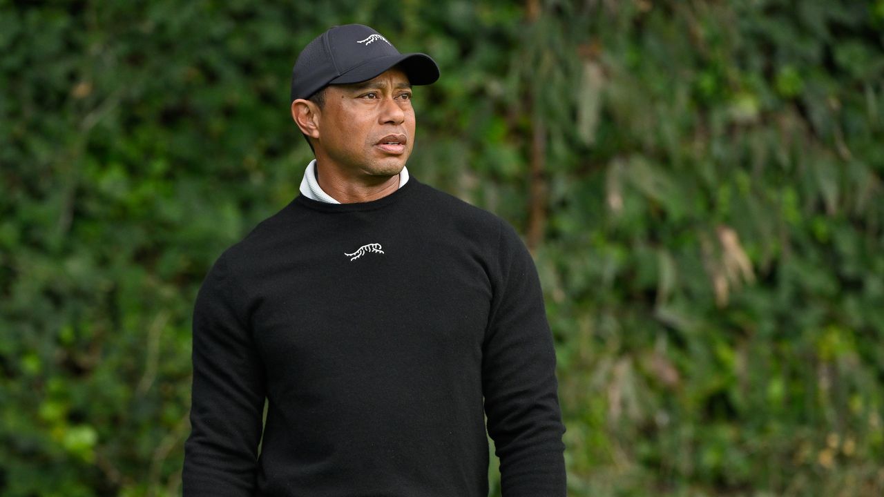 Tiger Woods looks on during a Genesis Invitational practice round