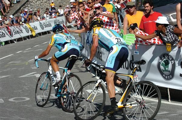 Astana teammates Andreas Kloden and Lace Armstrong