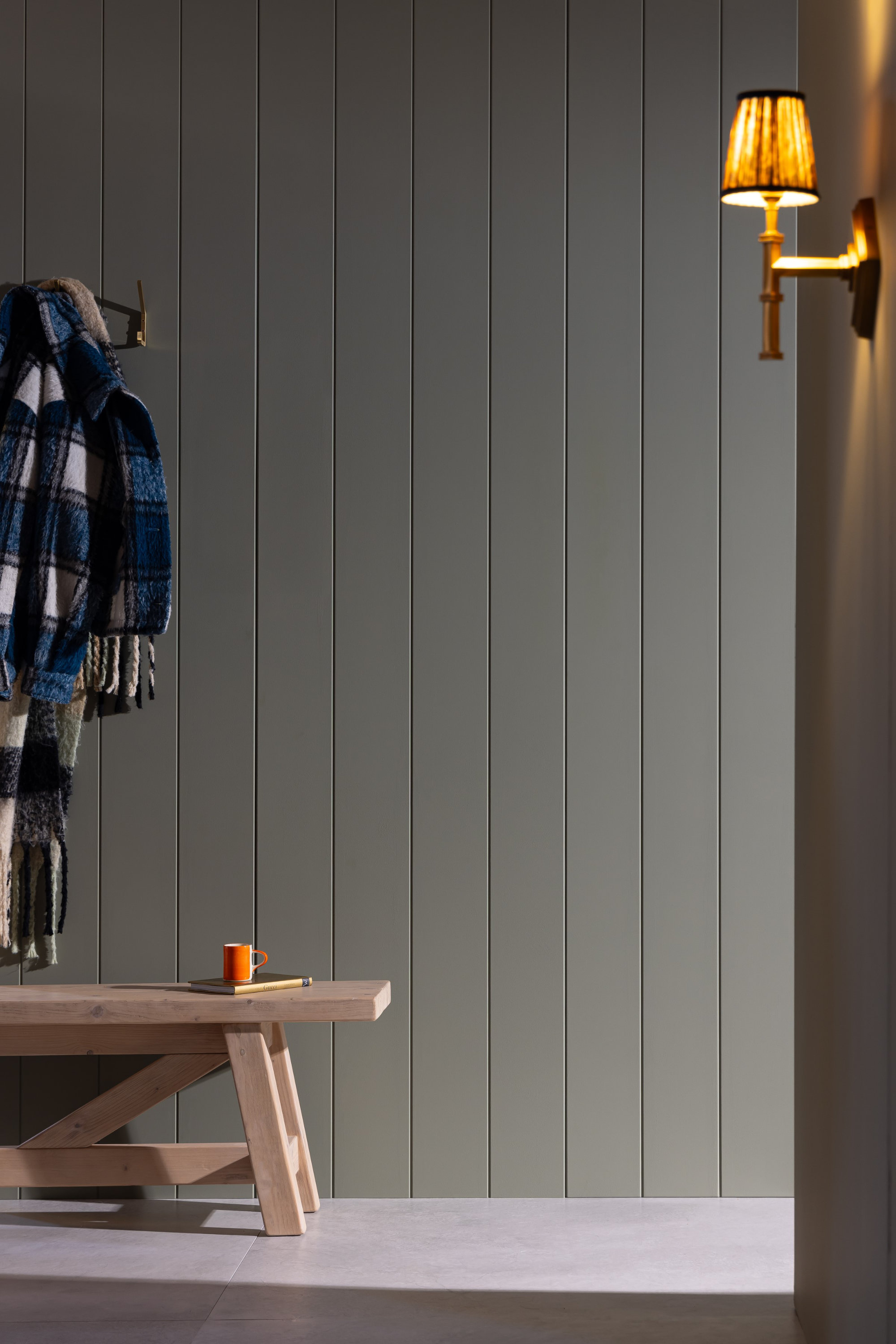 Tongue and groove panelling in a hallway