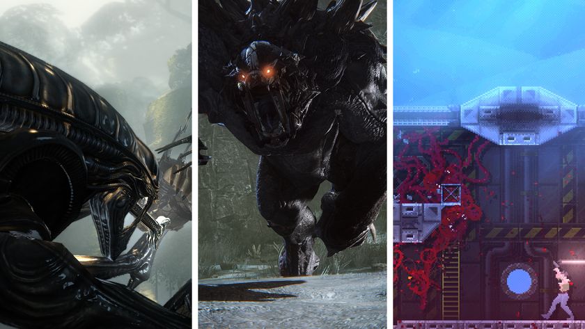 Split image showing three games where you play as the alien monster: Alien vs Predator, Evolve, and Carrion.