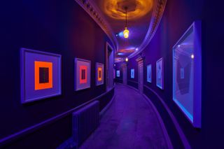 Blue lighting in gallery area
