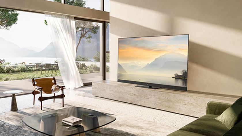 Panasonic Z8BA OLED TV in a large and expensive-looking neutrally decorated room