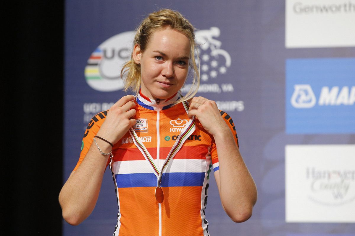 Anna Van Der Breggen (Netherlands) adjusts her medal