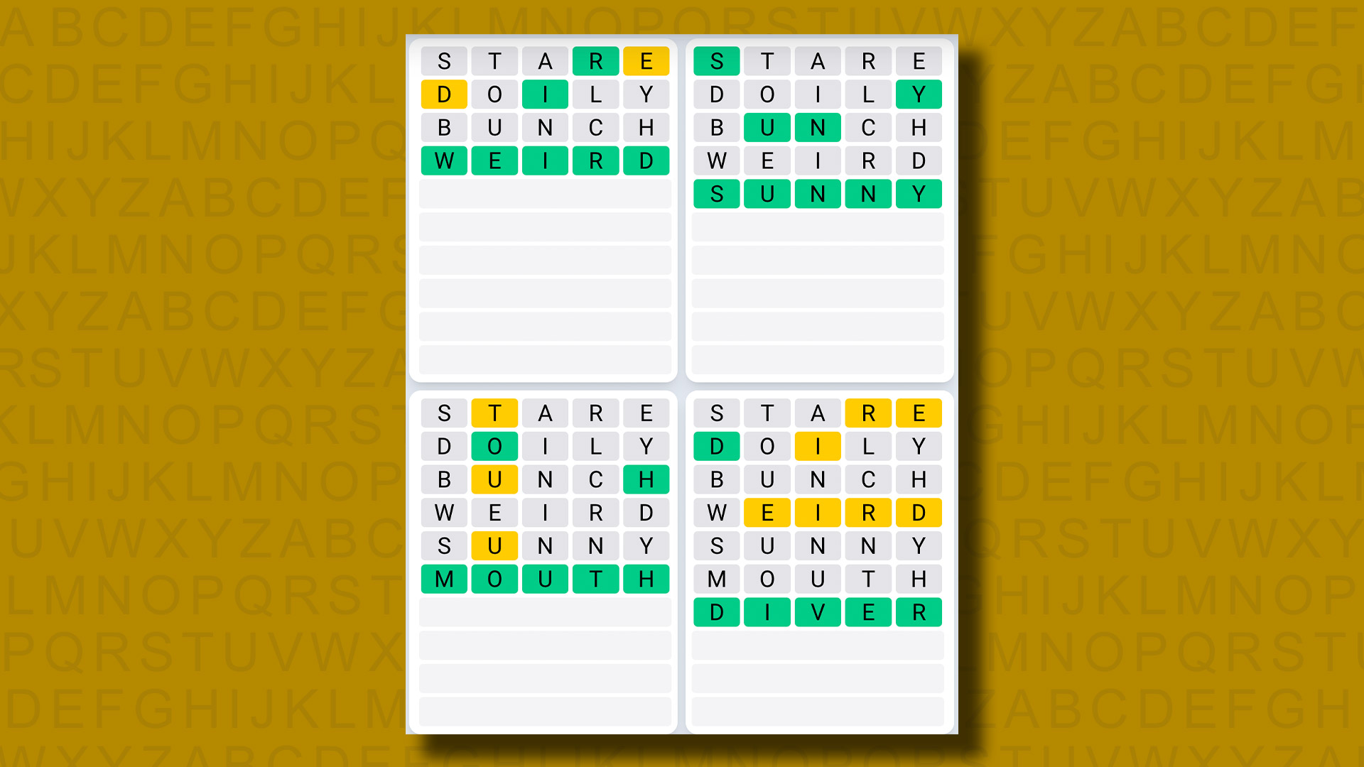 Quordle Daily Sequence answers for game 903 on a yellow background