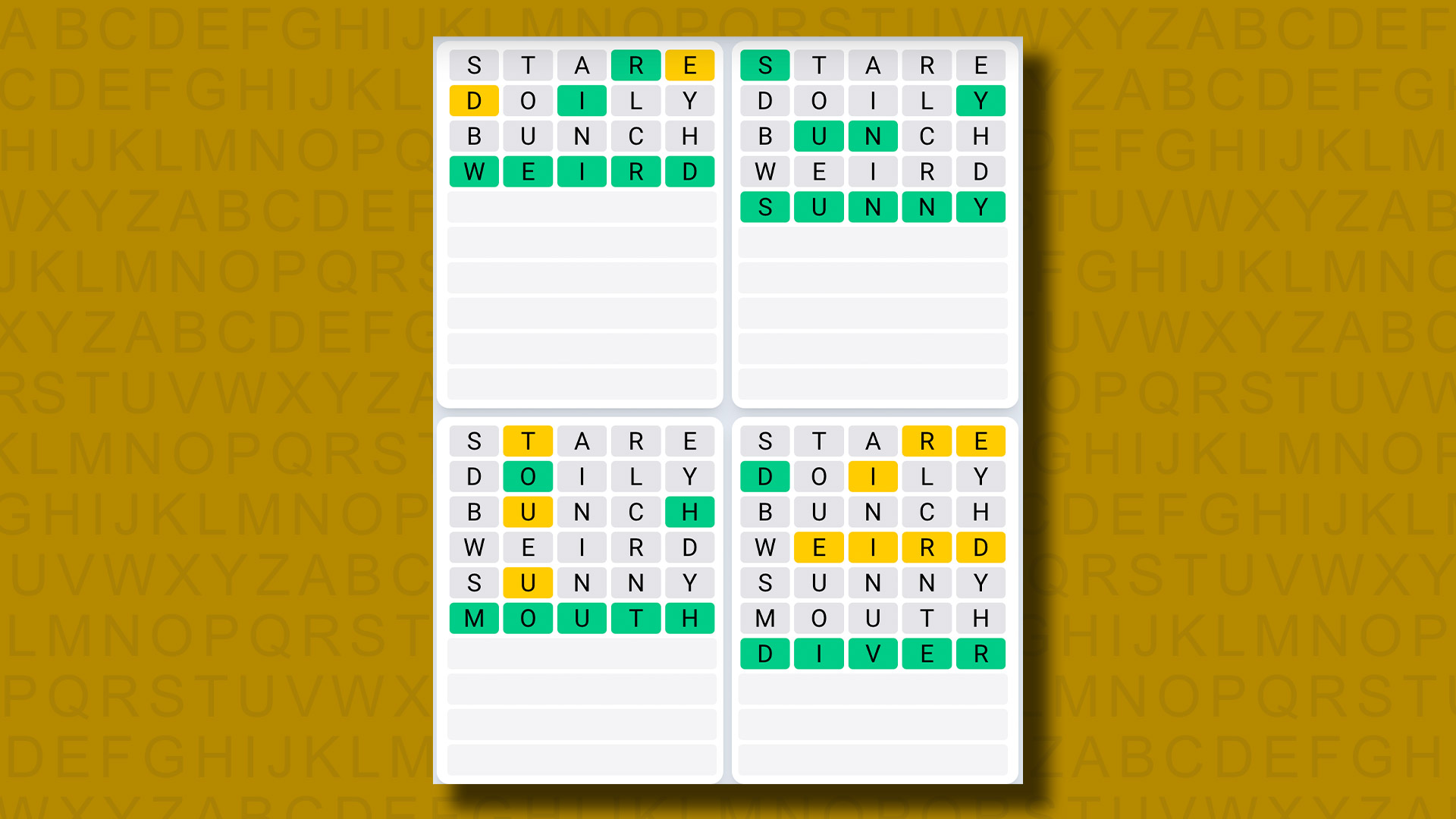 Quordle Daily Sequence Answers for Game 903 on a yellow background