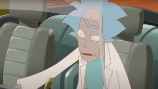 Rick trying to drive in Rick and Morty: The Anime