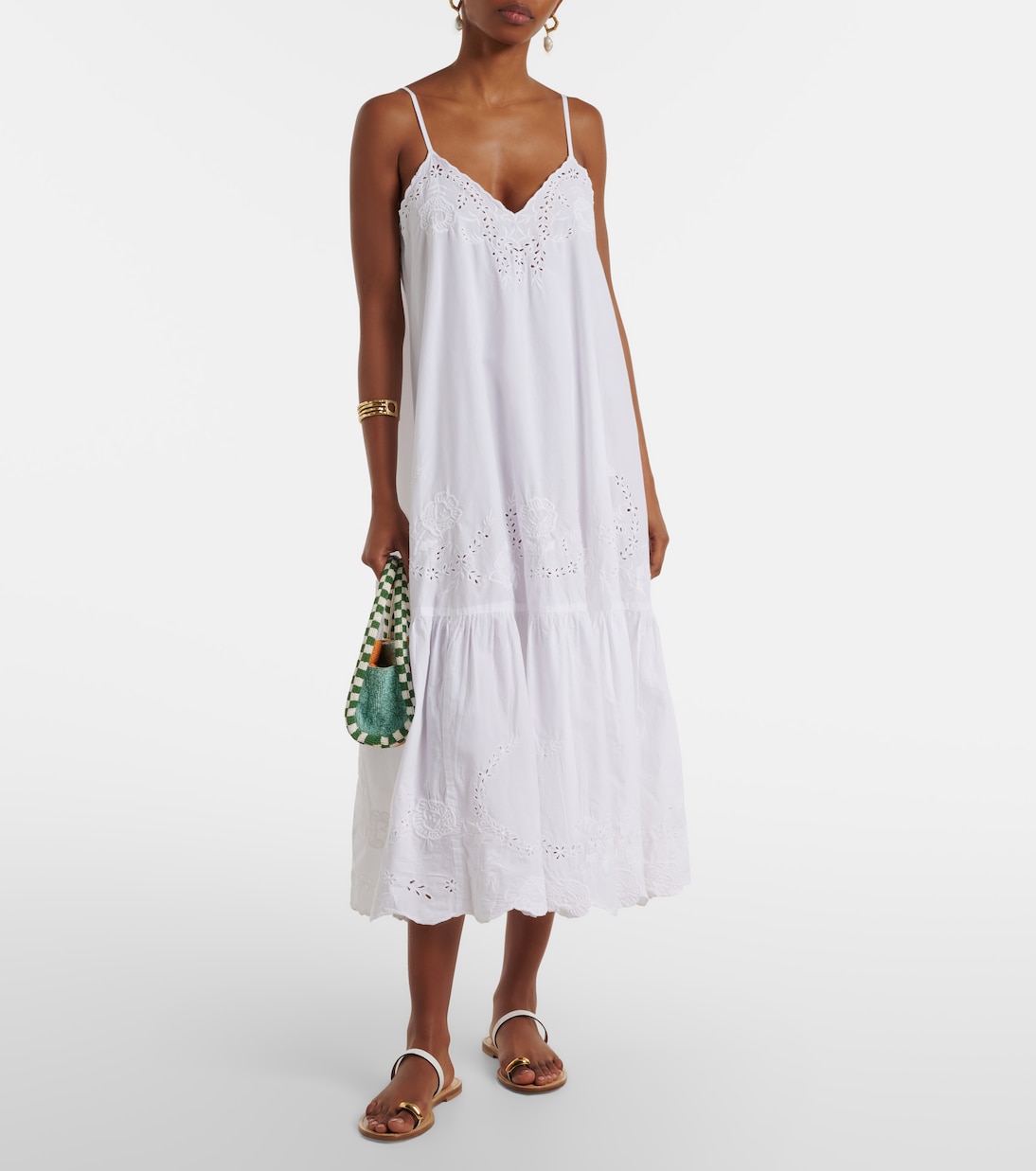 Broderie Anglaise Cotton Midi Dress in White - Juliet Dunn
