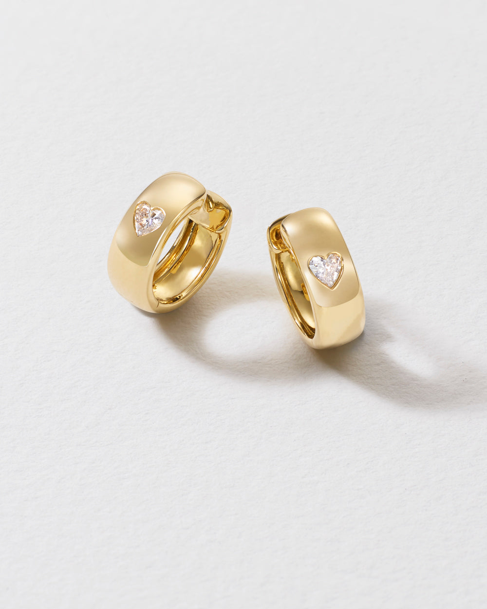 Heart Diamond Everyday Hoop Earrings - Yellow Gold