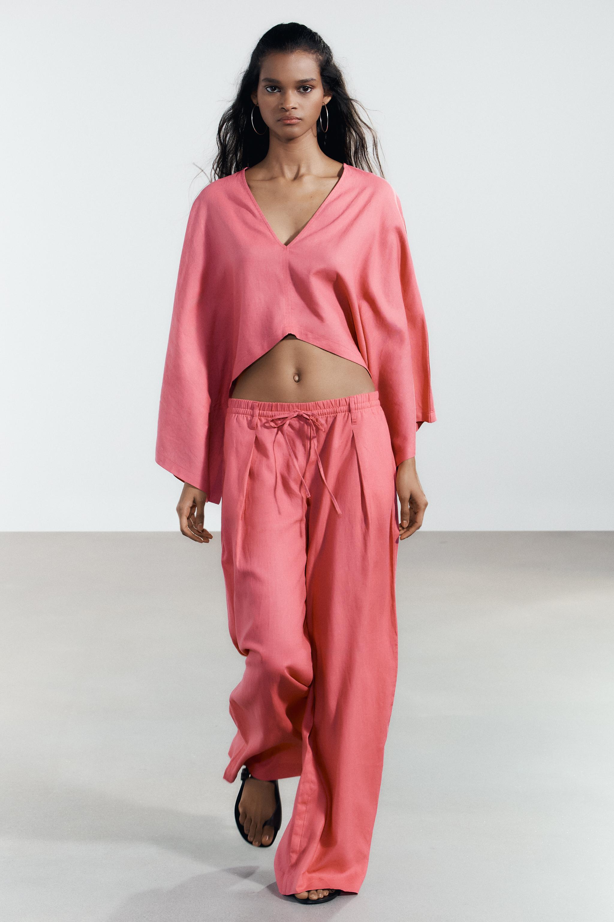 Linen Blend Palazzo Trousers