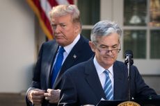 President Donald Trump looks on as his nominee for the chairman of the Federal Reserve Jerome Powell takes to the podium during a press event in the Rose Garden at the White House, November 2, 2017 in Washington, DC. 