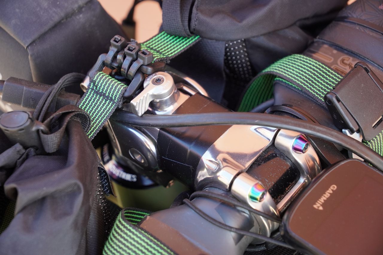 Image shows the tech on one of the bikes being ridden at the Atlas Mountain Race