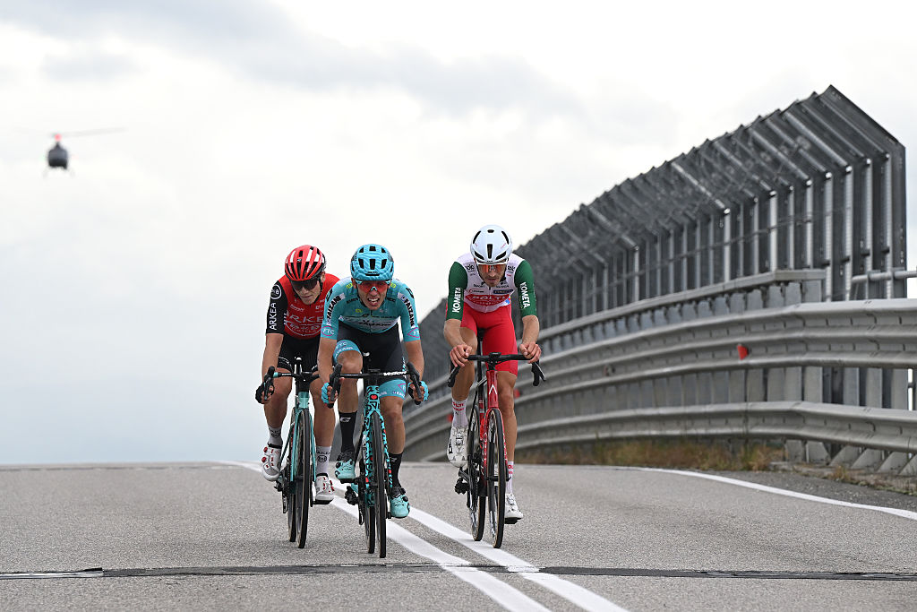 VIADANA ITALY MAY 22 LR Giosue Epis of Italy and Team Arkea BB Hotels Manuele Tarozzi of Italy and Team VF Group Bardiani CSF Faizane and Andrea Pietrobon of Italy and Team Polti VisitMalta competes in the breakaway during the 108th Giro dItalia 2025 Stage 12 a 172km stage from Modena to Viadana OglioPo UCIWT on May 22 2025 in Viadana Italy Photo by Dario BelingheriGetty Images