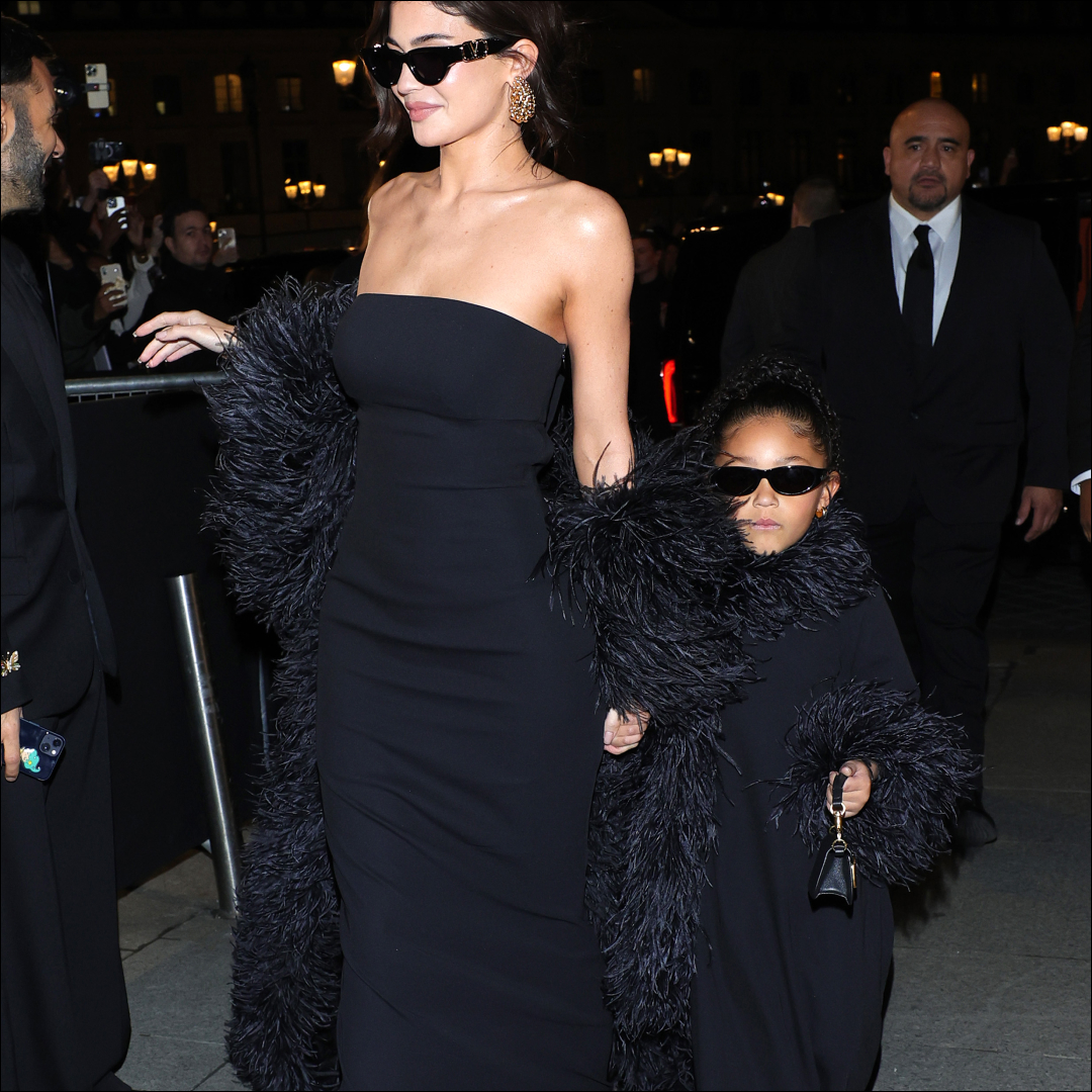 Kylie Jenner and Daughter Stormi Twinned in Black…