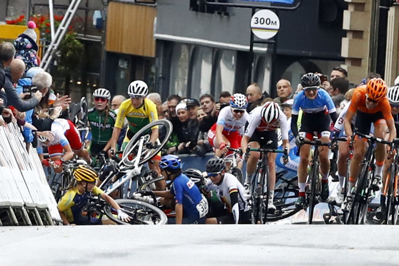 A massive crash in the junior women's road race finale