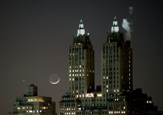 The Moon, Venus and Mars Over Manhattan Skyline