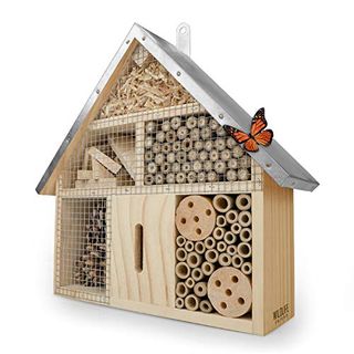 Wildlife Friend Insect Hotel - Pollinator House and Bug Condo for a Snug Home Outdoors - Garden Habitat for Bees, Ladybugs, and Butterflies - Natural Wood and Metal Construction - 10 X 3x 11 Inches