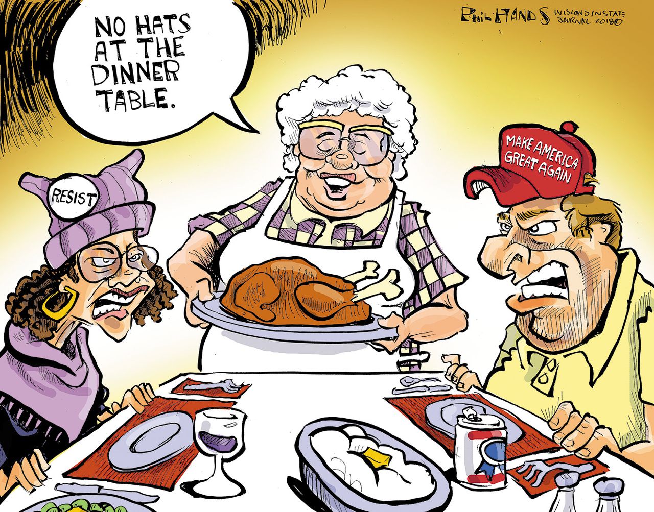 Political Cartoon U.S. Trump Supporter Thanksgiving Dinner Table