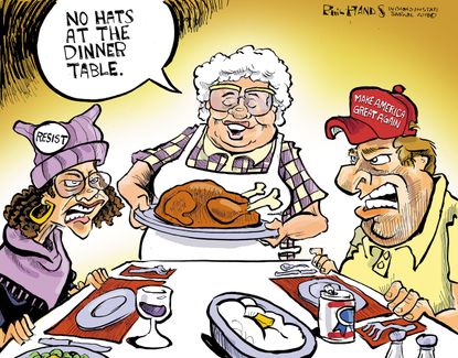 Political Cartoon U.S. Trump Supporter Thanksgiving Dinner Table