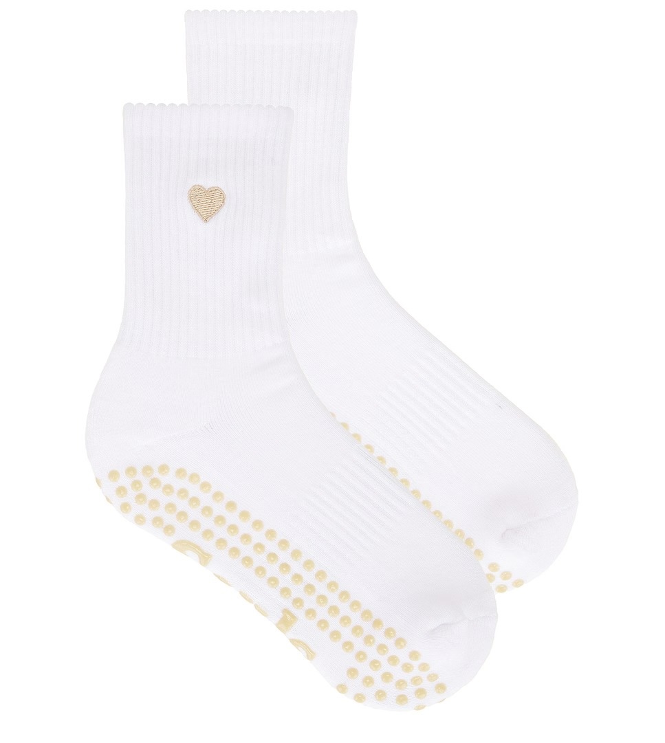 Beige Heart Grip Socks