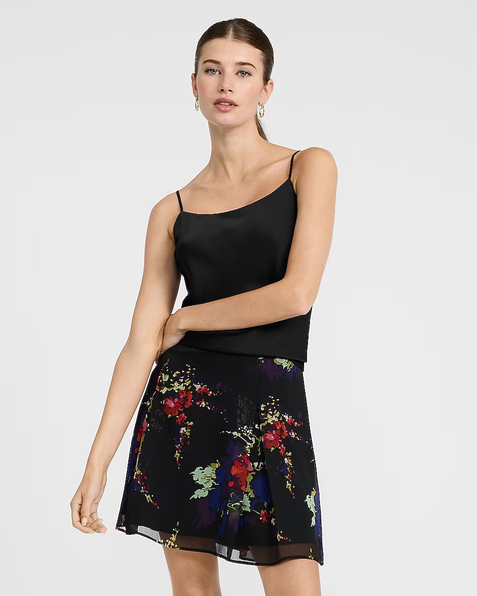 express, Floral High Waisted Double Pleat Mini Skirt