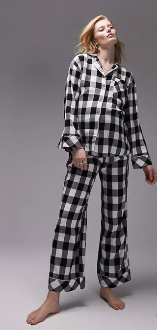 Topshop Maternity brushed check piped shirt and trouser pyjama set in monochrome