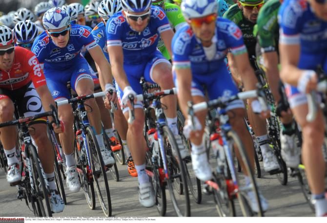 Arnaud D&eacute;mare protected by his FDJ teamamtes