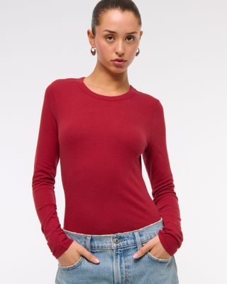 Abercrombie 
Fitch, Long-Sleeve Cozy Lounge Knit Tuckable Crew Tee