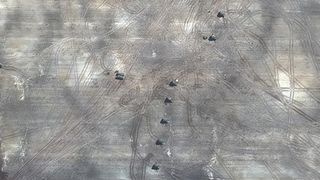 Self-propelled Howitzers northeast of Chernihiv, Ukraine are visible in this satellite photo taken by Maxar Technologies' WorldView-2 satellite on March 16, 2022.