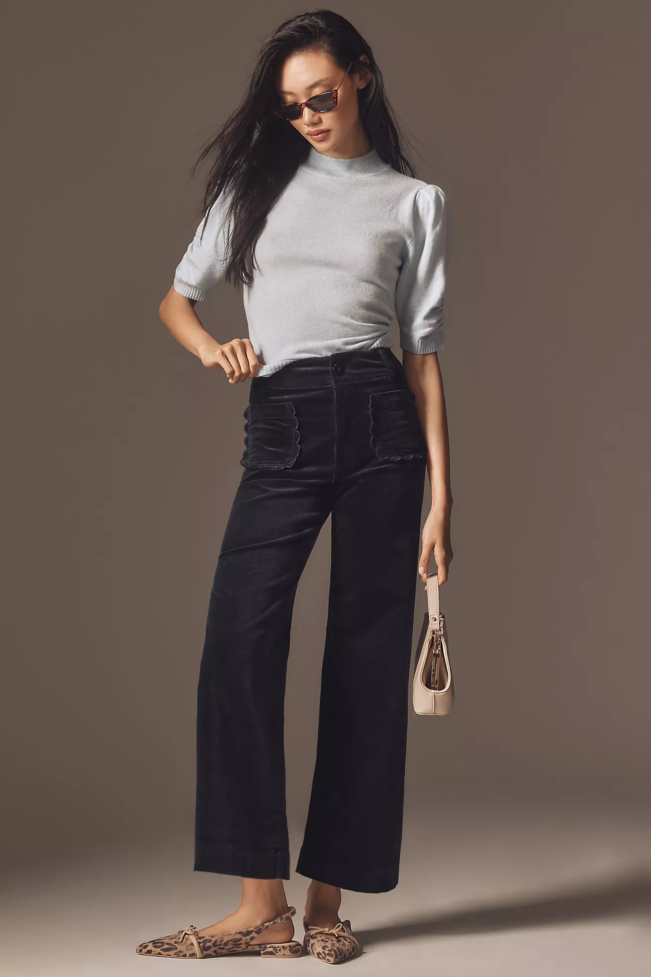 The Colette Crop Wide-Leg Trousers by Maeve: Corduroy Scallop Pocket Edition