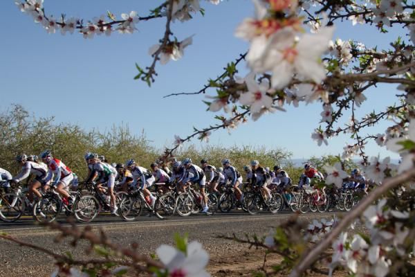 The women's peloton heads out for the first of three 24-mile laps in the Hilltop Ranch Road Race.