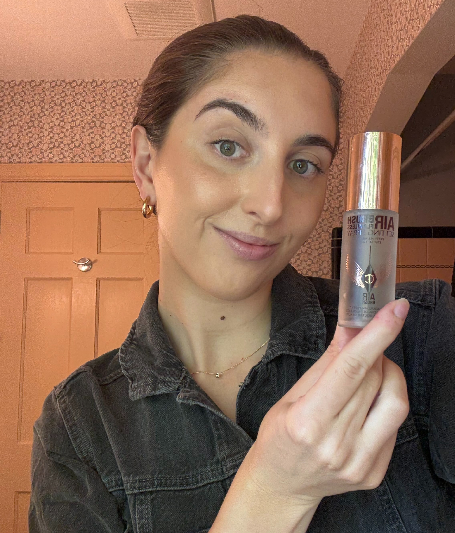 Marisa Petrarca using Charlotte Tilbury Airbrush Flawless Blurring &amp;amp; Waterproof Setting Spray