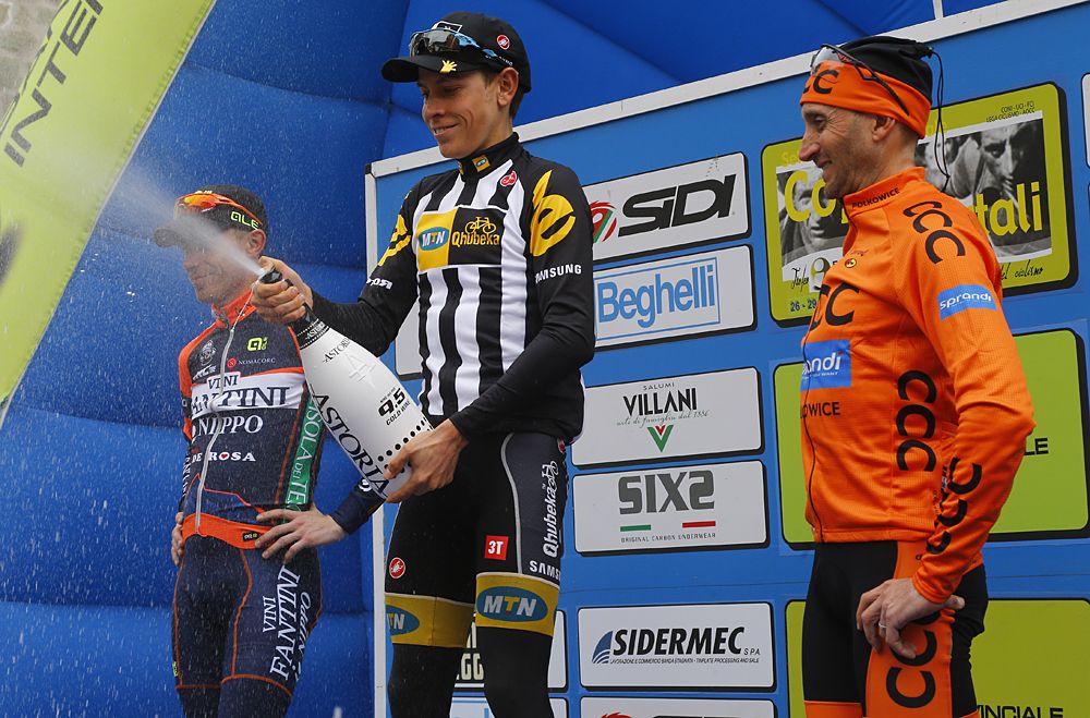 Louis Meintjes (MTN-Qhubeka) celebrates with champagne
