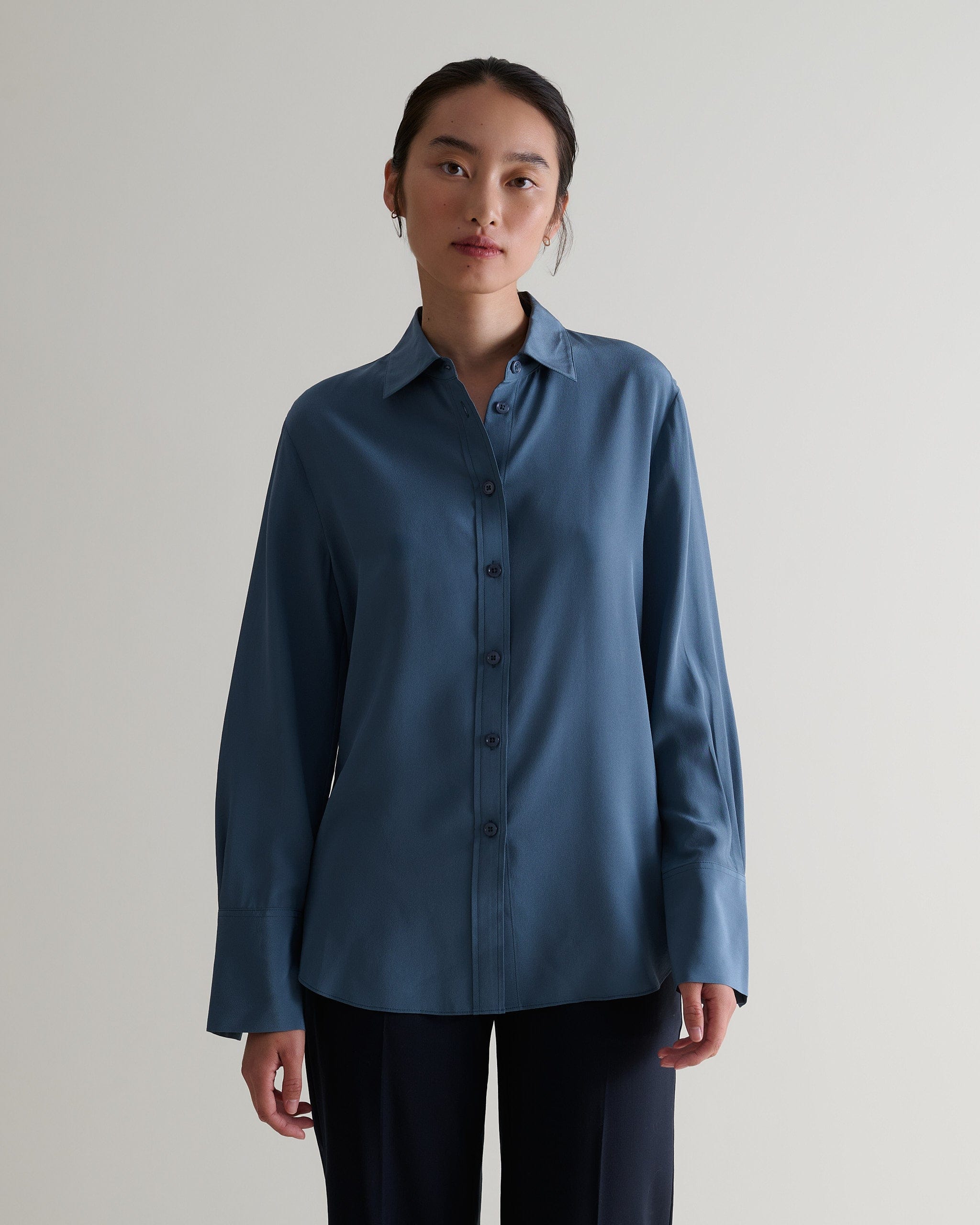 Women's Silk Crepe Shirt - Pewter - Pewter / Xs