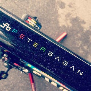 The top tube of Peter Sagan's world champion's bike