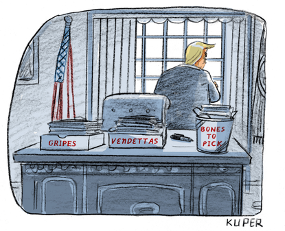Political Cartoon U.S. Trump oval office in box