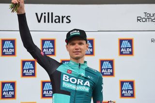 VILLARSSUROLLON SWITZERLAND MAY 01 Aleksander Vlasov of Russia and Bora Hansgrohe Team celebrates at podium as stage winner during the 75th Tour De Romandie 2022 Stage 5 a 1584km Individual Time Trial stage from Aigle to VillarssurOllon 1256m ITT TDR2022 on May 01 2022 in VillarssurOllon Switzerland Photo by Dario BelingheriGetty Images
