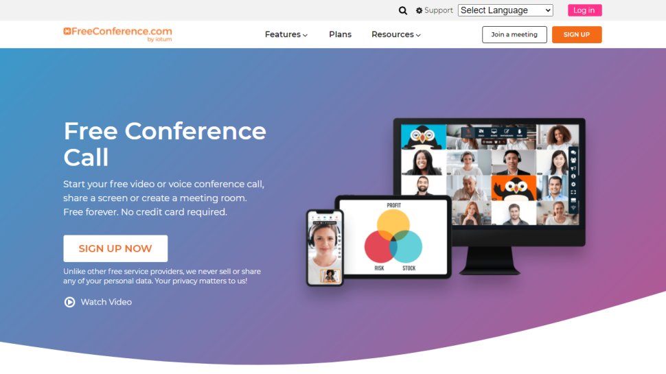 Website screenshot for FreeConference.com