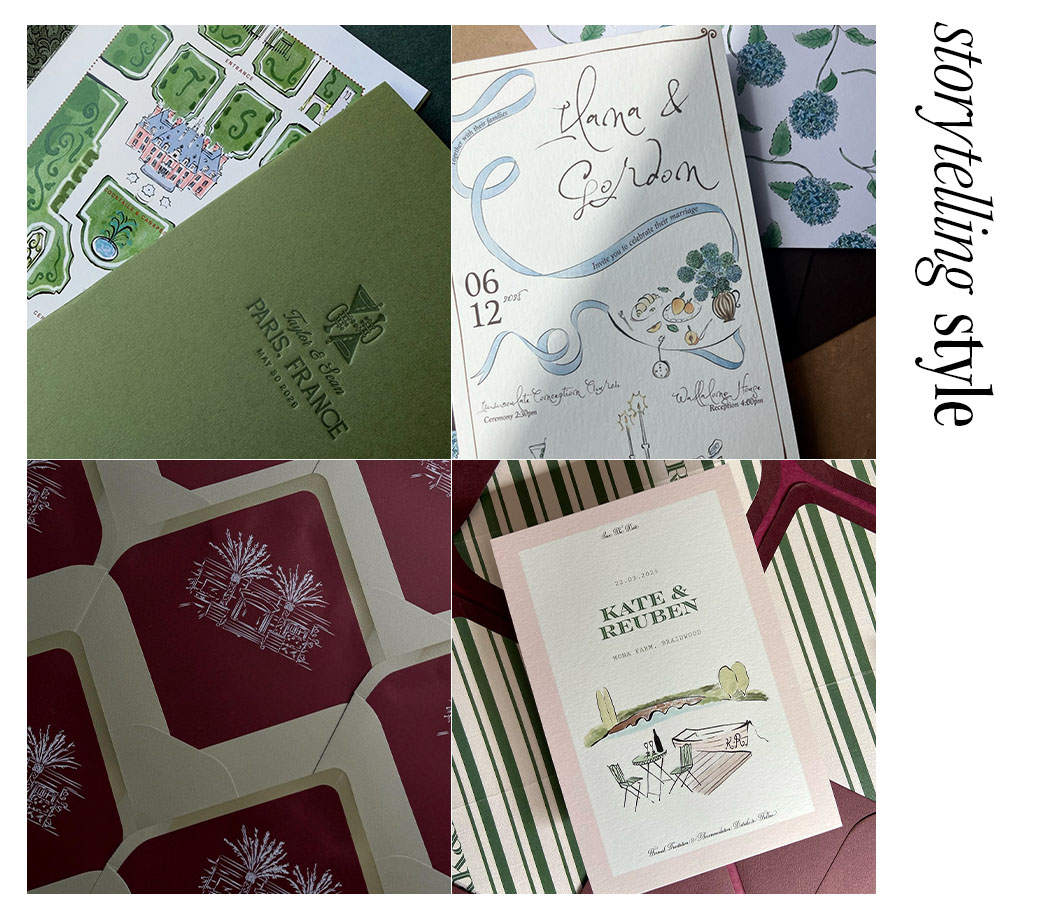four images of wedding invitations.