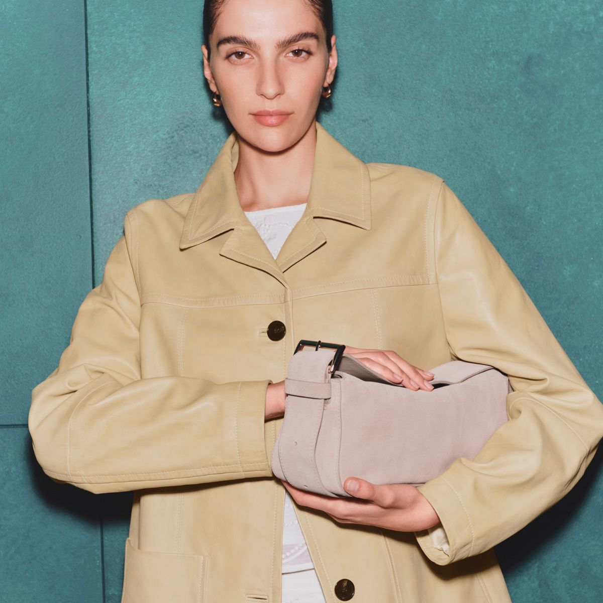 Model wears spring jacket from M&amp;S