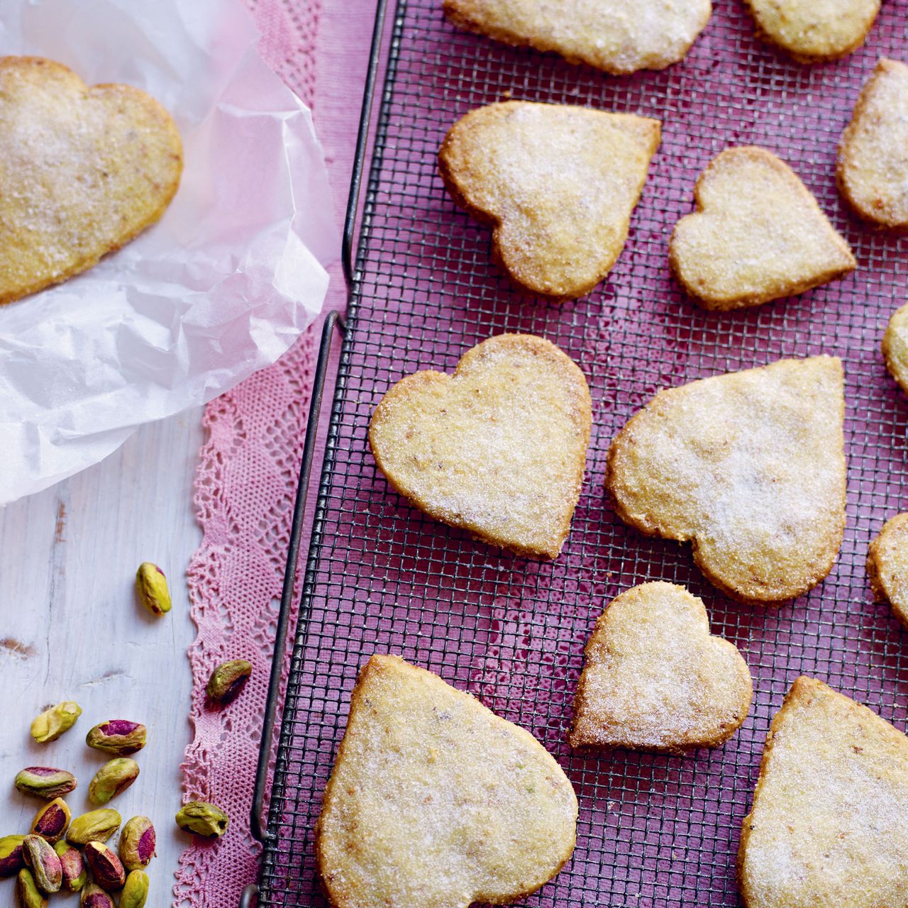 Pistachio and orange shortbread hearts photo