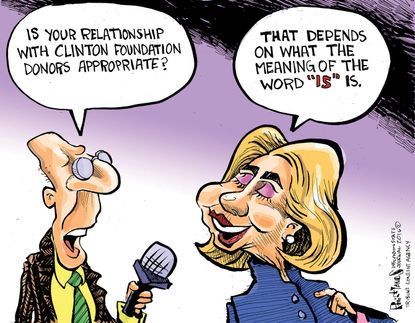 Political cartoon U.S. 2016 election Hillary Clinton Foundation Donors