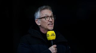 Gary Lineker presents Match of the Day from Leicester's King Power Stadium in 2021.