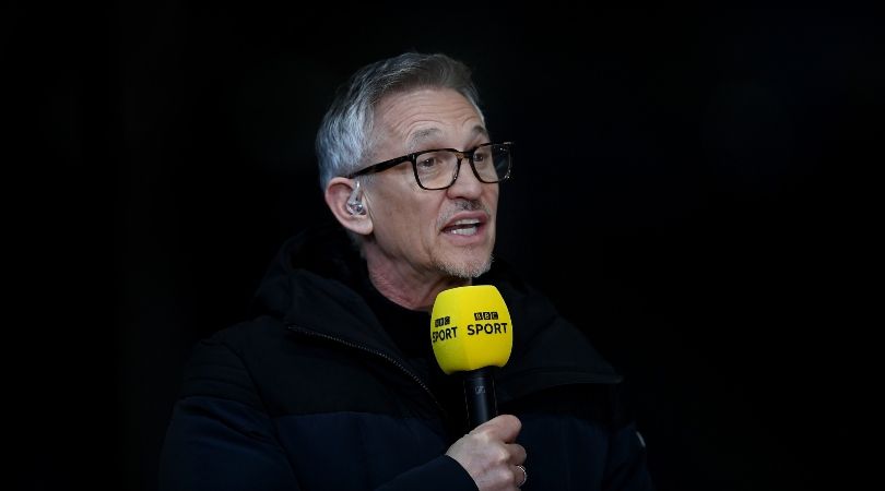 Gary Lineker presents Match of the Day from Leicester&#039;s King Power Stadium in 2021.