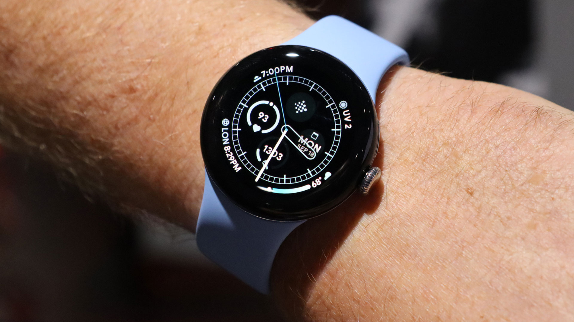 Google Pixel Watch 2 from the front, on a wrist